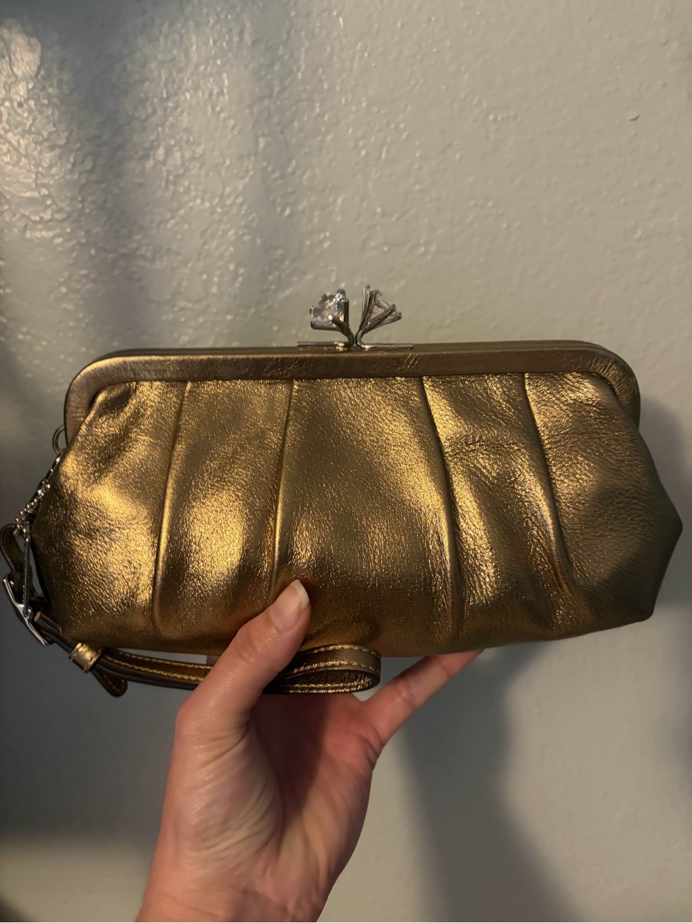 Coach Metallic Gold Pleated Wristlet Clutch
